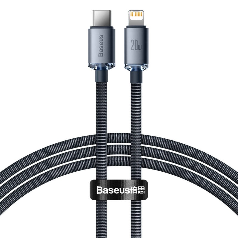 Baseus Crystal USB-C - Lightning kábel, 20W, PD, 1.2m fekete Baseus Crystal USB-C - Lightning kábel, 20W, PD, 1.2m fekete