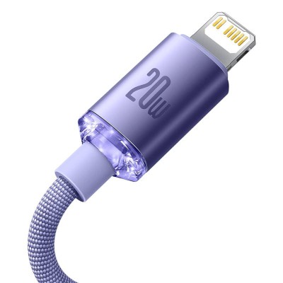 Baseus Crystal Shine USB-C – Lightning kábel, 20 W, 1,2 m – lila Baseus Crystal Shine USB-C – Lightning kábel, 20 W, 1,2 m – lila