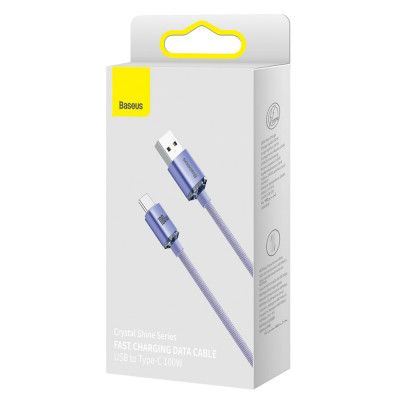 Baseus Crystal Shine USB / USB-C kábel,100W, 1.2m, ibolya Baseus Crystal Shine USB / USB-C kábel,100W, 1.2m, ibolya