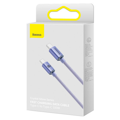 Baseus USB-C-kábel a USB-C Crystal Shine, 100W, 2m, ibolya Baseus USB-C-kábel a USB-C Crystal Shine, 100W, 2m, ibolya