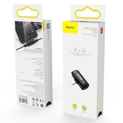Baseus L46 Lightning-2x Lightning audioadapter, fekete Baseus L46 Lightning-2x Lightning audioadapter, fekete