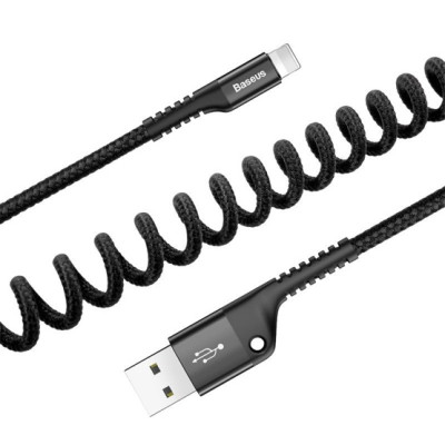 Baseus Fish Eye Spring USB-A – Lightning spirálkábel, 2 A – fekete