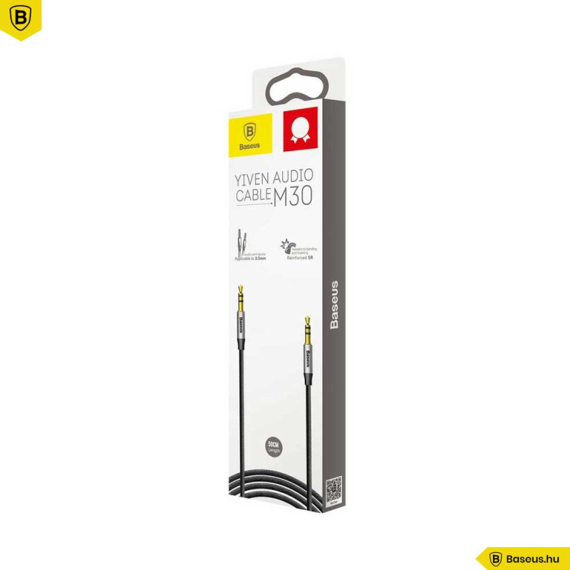 Audio kábel 0,5m Yiven M30 Baseus - Ezüst/Fekete Audio kábel 0,5m Yiven M30 Baseus - Ezüst/Fekete