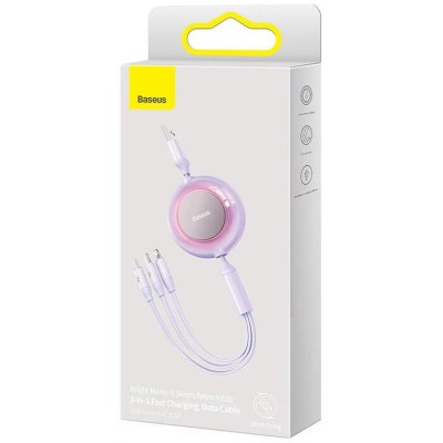 Baseus Bright Mirror 2, USB 3 az 1-ben kábel, mikro USB / Lightning / USB-C, lapos, 3.5 A, 1.1 m (lila) Baseus Bright Mirror 2, USB 3 az 1-ben kábel, mikro USB / Lightning / USB-C, lapos, 3.5 A, 1.1 m (lila)