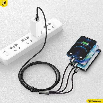 Baseus Tungsten Gold 3in1 Micro/Lightning/USB-C adat/töltőkábel 3,5A 1,5m - Fekete Baseus Tungsten Gold 3in1 Micro/Lightning/USB-C adat/töltőkábel 3,5A 1,5m - Fekete