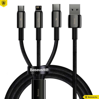 Baseus Tungsten Gold 3in1 Micro/Lightning/USB-C adat/töltőkábel 3,5A 1,5m - Fekete Baseus Tungsten Gold 3in1 Micro/Lightning/USB-C adat/töltőkábel 3,5A 1,5m - Fekete
