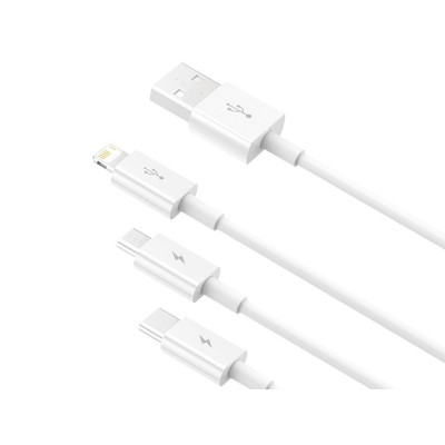 Baseus Superior 3 az 1-ben USB-kábel, USB-mikro-USB / USB-C / Lightning, 3,5 A, 1,5 m, fehér Baseus Superior 3 az 1-ben USB-kábel, USB-mikro-USB / USB-C / Lightning, 3,5 A, 1,5 m, fehér