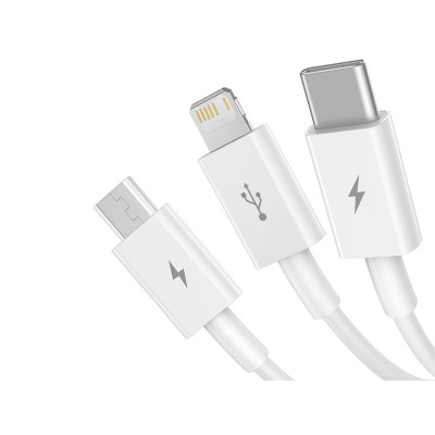 Baseus Superior 3 az 1-ben USB-kábel, USB-mikro-USB / USB-C / Lightning, 3,5 A, 1,5 m, fehér Baseus Superior 3 az 1-ben USB-kábel, USB-mikro-USB / USB-C / Lightning, 3,5 A, 1,5 m, fehér