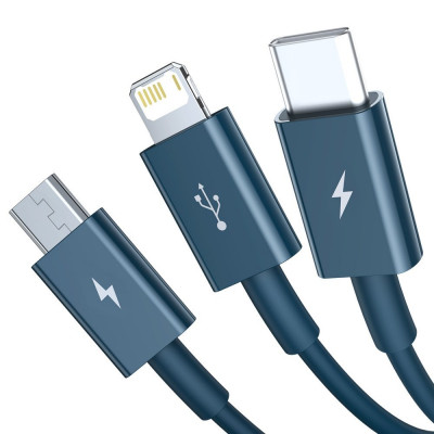 Baseus Superior Series 3 az 1-ben USB-kábel, USB-Micro USB / USB-C / Lightning, 3,5 A, 1,5 m, kék Baseus Superior Series 3 az 1-ben USB-kábel, USB-Micro USB / USB-C / Lightning, 3,5 A, 1,5 m, kék