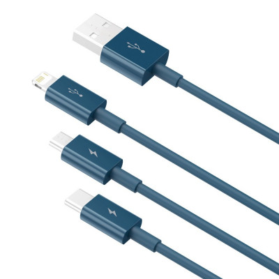 Baseus Superior Series 3 az 1-ben USB-kábel, USB-Micro USB / USB-C / Lightning, 3,5 A, 1,5 m, kék Baseus Superior Series 3 az 1-ben USB-kábel, USB-Micro USB / USB-C / Lightning, 3,5 A, 1,5 m, kék