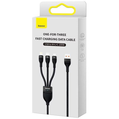 Baseus Flash series 3 az 1-ben USB kábel, USB-C / micro USB / Lightning, 100W, 1.2m, fekete Baseus Flash series 3 az 1-ben USB kábel, USB-C / micro USB / Lightning, 100W, 1.2m, fekete
