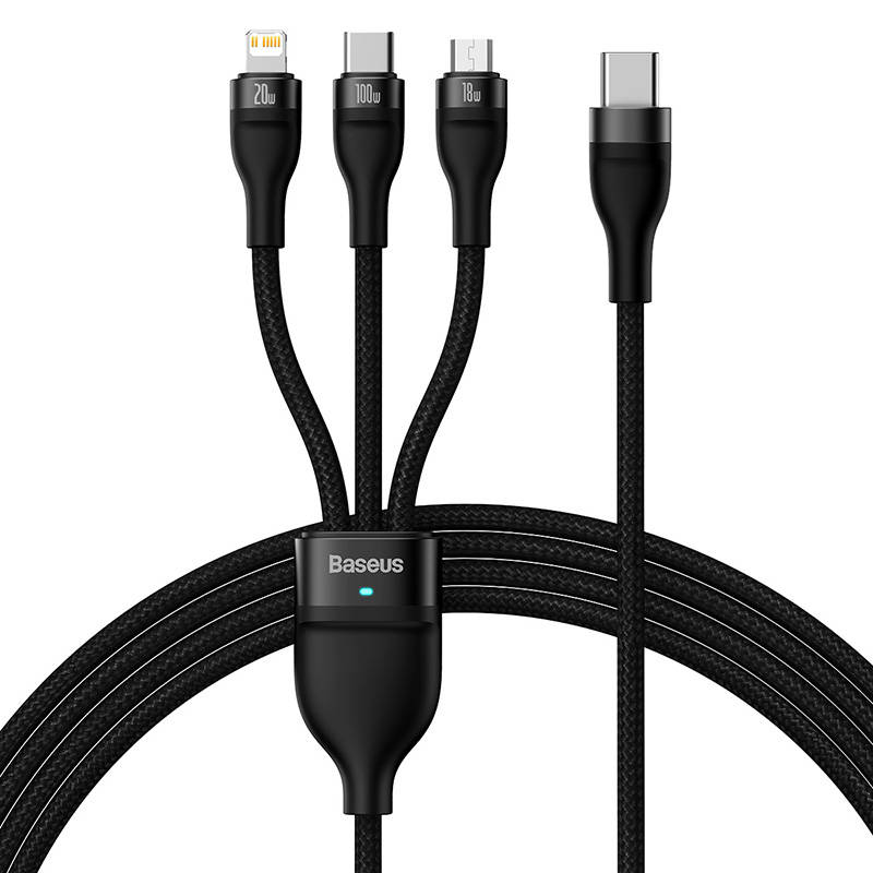 Baseus Flash Series 2 3 az 1-ben USB-C kábel, USB-C + micro USB + Lightning, 100W, 1.5m (fekete) Baseus Flash Series 2 3 az 1-ben USB-C kábel, USB-C + micro USB + Lightning, 100W, 1.5m (fekete)