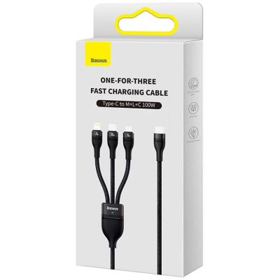 Baseus Flash Series 2 3 az 1-ben USB-C kábel, USB-C + micro USB + Lightning, 100W, 1.5m (fekete) Baseus Flash Series 2 3 az 1-ben USB-C kábel, USB-C + micro USB + Lightning, 100W, 1.5m (fekete)