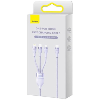 Baseus Flash Series 2, 3 az 1-ben USB-C kábel, USB-C + micro USB + Lightning, 100W, 1.5m (Ibolya) Baseus Flash Series 2, 3 az 1-ben USB-C kábel, USB-C + micro USB + Lightning, 100W, 1.5m (Ibolya)