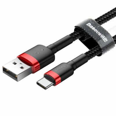 Baseus Cafule 3A USB-USB-C kábel 0,5 m, piros-fekete Baseus Cafule 3A USB-USB-C kábel 0,5 m, piros-fekete