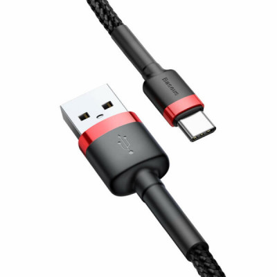 Baseus Cafule 3A USB-USB-C kábel 0,5 m, piros-fekete Baseus Cafule 3A USB-USB-C kábel 0,5 m, piros-fekete