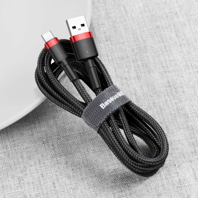 Baseus Cafule 3A USB-USB-C kábel 0,5 m, piros-fekete Baseus Cafule 3A USB-USB-C kábel 0,5 m, piros-fekete