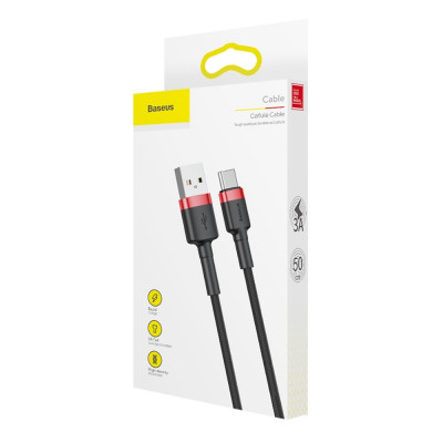 Baseus Cafule 3A USB-USB-C kábel 0,5 m, piros-fekete Baseus Cafule 3A USB-USB-C kábel 0,5 m, piros-fekete