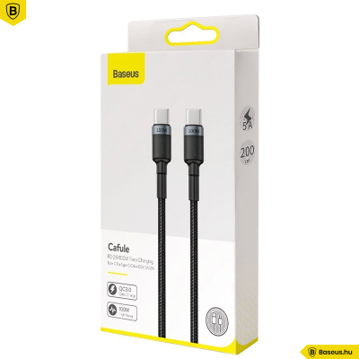Baseus Cafule PD2.0 100W USB-C/C adat/töltő kábel (20V 5A) 2m - Fekete/Szürke