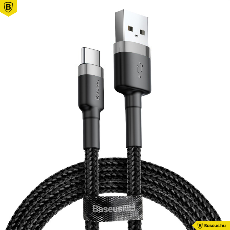 Baseus Cafule USB /USB-C adat/töltőkábel 3A 1M-es - Szürke/Fekete Baseus Cafule USB /USB-C adat/töltőkábel 3A 1M-es - Szürke/Fekete