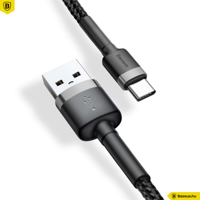 Baseus Cafule USB /USB-C adat/töltőkábel 3A 1M-es - Szürke/Fekete Baseus Cafule USB /USB-C adat/töltőkábel 3A 1M-es - Szürke/Fekete