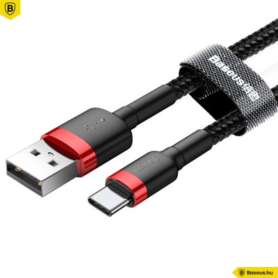 Baseus USB-C gyors adat, töltőkábel 2A - 2m - Fekete/Piros Baseus USB-C gyors adat, töltőkábel 2A - 2m - Fekete/Piros