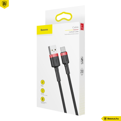 Baseus USB-C gyors adat, töltőkábel 2A - 2m - Fekete/Piros Baseus USB-C gyors adat, töltőkábel 2A - 2m - Fekete/Piros