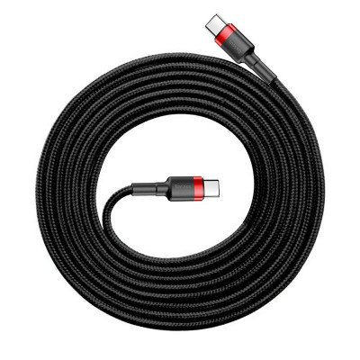Baseus Cafule PD 2.0 QC 3.0, 60 W USB-C – USB-C, PD kábel 2 m, fekete-piros Baseus Cafule PD 2.0 QC 3.0, 60 W USB-C – USB-C, PD kábel 2 m, fekete-piros