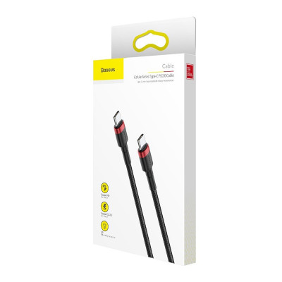 Baseus Cafule PD 2.0 QC 3.0, 60 W USB-C – USB-C, PD kábel 2 m, fekete-piros Baseus Cafule PD 2.0 QC 3.0, 60 W USB-C – USB-C, PD kábel 2 m, fekete-piros