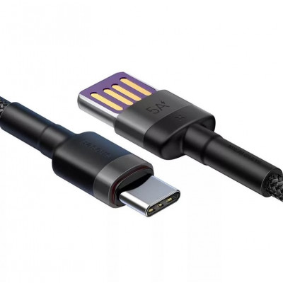 Baseus Cafule USB-USB-C kábel Huawei SuperCharge, QC 3.0, 5A 1m, fekete-szürke Baseus Cafule USB-USB-C kábel Huawei SuperCharge, QC 3.0, 5A 1m, fekete-szürke