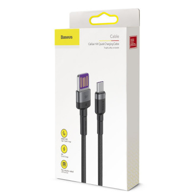 Baseus Cafule USB-USB-C kábel Huawei SuperCharge, QC 3.0, 5A 1m, fekete-szürke Baseus Cafule USB-USB-C kábel Huawei SuperCharge, QC 3.0, 5A 1m, fekete-szürke