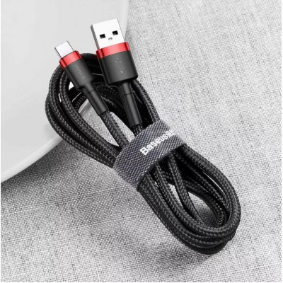 Baseus Cafule USB-USB-C kábel 2A, 3m, piros-fekete Baseus Cafule USB-USB-C kábel 2A, 3m, piros-fekete