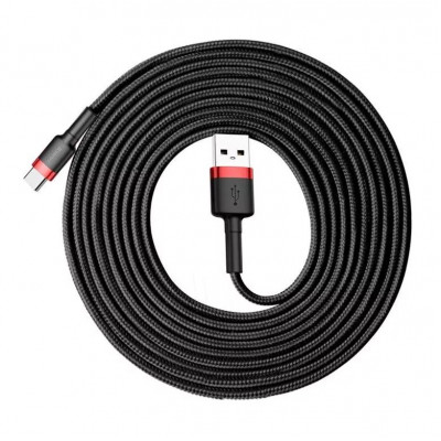 Baseus Cafule USB-USB-C kábel 2A, 3m, piros-fekete Baseus Cafule USB-USB-C kábel 2A, 3m, piros-fekete