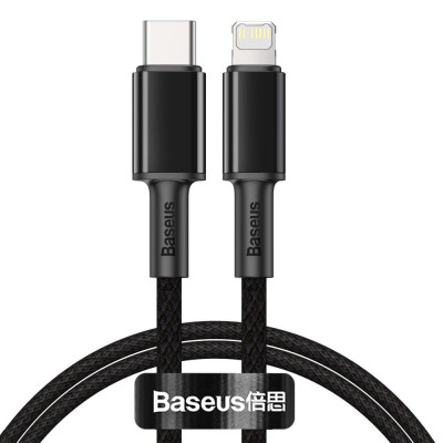 Baseus, USB-C kábel Lightning nagy sűrűségű fonott, 20 W, 5 A, PD, 1 m, fekete Baseus, USB-C kábel Lightning nagy sűrűségű fonott, 20 W, 5 A, PD, 1 m, fekete