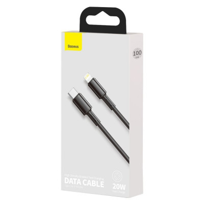 Baseus, USB-C kábel Lightning nagy sűrűségű fonott, 20 W, 5 A, PD, 1 m, fekete