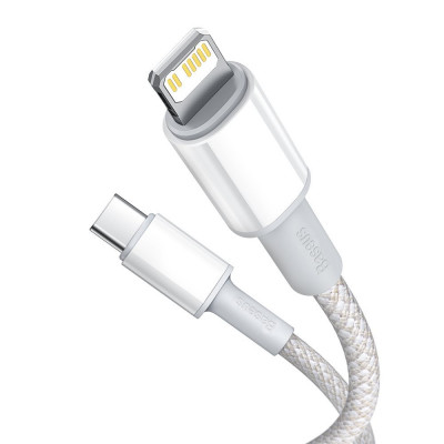 Baseus USB-C, nagy sűrűségű fonott kábel, Lightning, 20 W, 5 A, PD, 1 m, fehér Baseus USB-C, nagy sűrűségű fonott kábel, Lightning, 20 W, 5 A, PD, 1 m, fehér