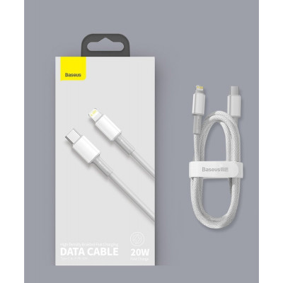 Baseus USB-C, nagy sűrűségű fonott kábel, Lightning, 20 W, 5 A, PD, 1 m, fehér Baseus USB-C, nagy sűrűségű fonott kábel, Lightning, 20 W, 5 A, PD, 1 m, fehér