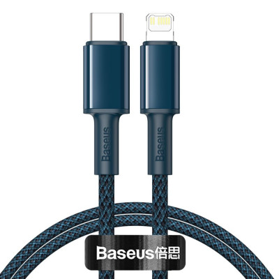 Baseus USB-C kábel Lightning, nagy sűrűségű fonott, 20 W, 5 A, PD, 1 m, kék Baseus USB-C kábel Lightning, nagy sűrűségű fonott, 20 W, 5 A, PD, 1 m, kék