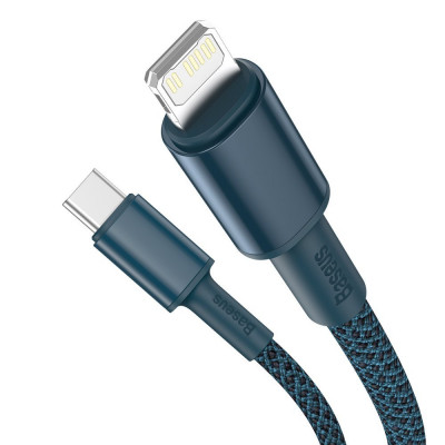 Baseus USB-C kábel Lightning, nagy sűrűségű fonott, 20 W, 5 A, PD, 1 m, kék Baseus USB-C kábel Lightning, nagy sűrűségű fonott, 20 W, 5 A, PD, 1 m, kék