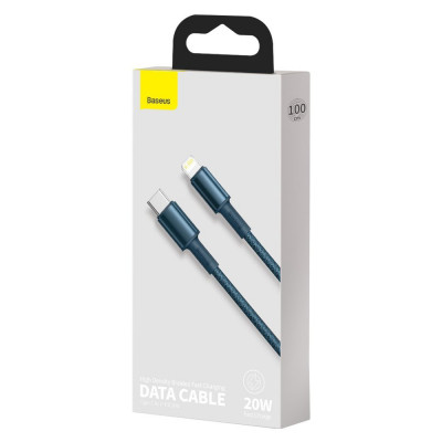 Baseus USB-C kábel Lightning, nagy sűrűségű fonott, 20 W, 5 A, PD, 1 m, kék Baseus USB-C kábel Lightning, nagy sűrűségű fonott, 20 W, 5 A, PD, 1 m, kék