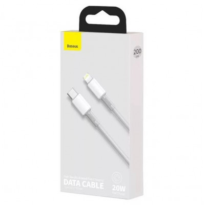 Baseus USB-C kábel a Lightning Baseushoz, nagy sűrűségű fonott kábel, 20 W, PD, 2 m, fehér Baseus USB-C kábel a Lightning Baseushoz, nagy sűrűségű fonott kábel, 20 W, PD, 2 m, fehér