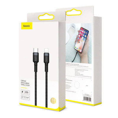 Baseus Cafule USB-C – Lightning PD kábel, 18 W, 1 m, fekete-piros Baseus Cafule USB-C – Lightning PD kábel, 18 W, 1 m, fekete-piros