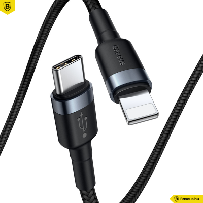 Baseus Type-C/iPhone PD adat/töltőkábel 18W 1m Cafule - Szürke/Fekete Baseus Type-C/iPhone PD adat/töltőkábel 18W 1m Cafule - Szürke/Fekete