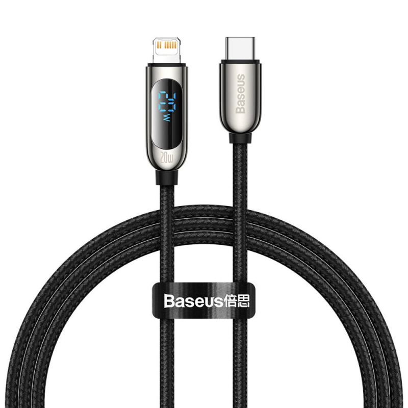Baseus USB-C-Lightning kijelzőkábel, PD, 20 W, 1 m, fekete Baseus USB-C-Lightning kijelzőkábel, PD, 20 W, 1 m, fekete
