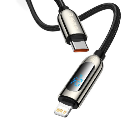 Baseus USB-C-Lightning kijelzőkábel, PD, 20 W, 1 m, fekete Baseus USB-C-Lightning kijelzőkábel, PD, 20 W, 1 m, fekete