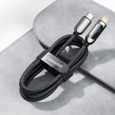 Baseus USB-C-Lightning kijelzőkábel, PD, 20 W, 1 m, fekete Baseus USB-C-Lightning kijelzőkábel, PD, 20 W, 1 m, fekete