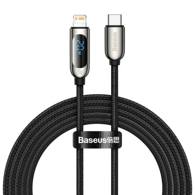 Baseus USB-C-Lightning kijelzőkábel, PD, 20 W, 2 m, fekete Baseus USB-C-Lightning kijelzőkábel, PD, 20 W, 2 m, fekete