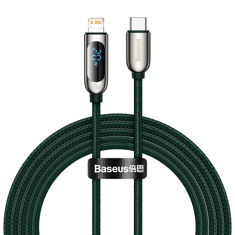 Baseus USB-C-Lightning kijelzőkábel, PD, 20 W, 2 m, zöld Baseus USB-C-Lightning kijelzőkábel, PD, 20 W, 2 m, zöld