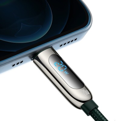 Baseus USB-C-Lightning kijelzőkábel, PD, 20 W, 2 m, zöld Baseus USB-C-Lightning kijelzőkábel, PD, 20 W, 2 m, zöld