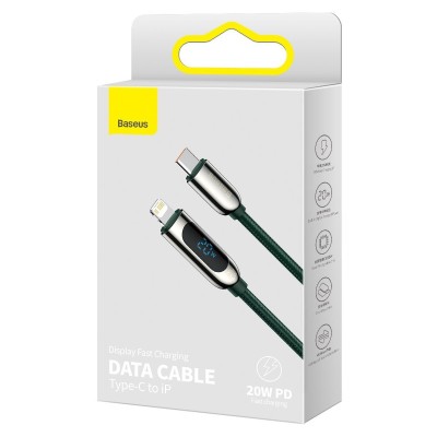 Baseus USB-C-Lightning kijelzőkábel, PD, 20 W, 2 m, zöld Baseus USB-C-Lightning kijelzőkábel, PD, 20 W, 2 m, zöld